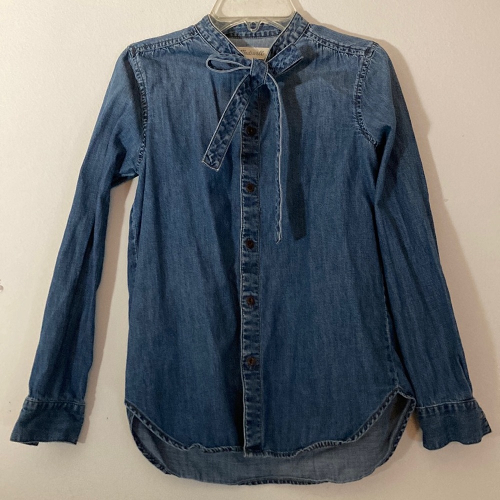 Madewell denim blouse with bow XXS